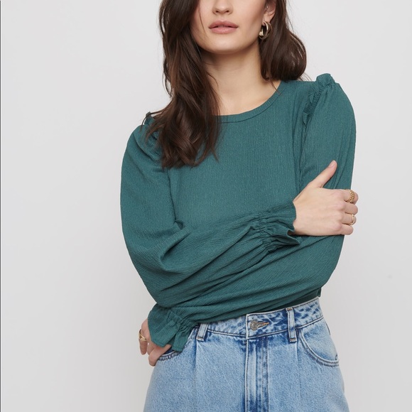 🌿DYNAMITE- EMERALD RUFFLE LONG SLEEVE TOP🌿 - Picture 3 of 4